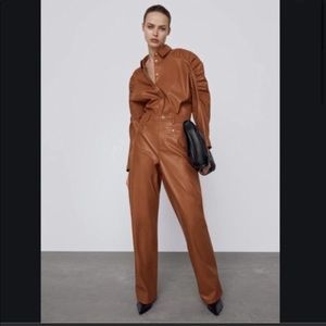 NWT l ZARA Wide Leg Brown Leather Pants, size 6